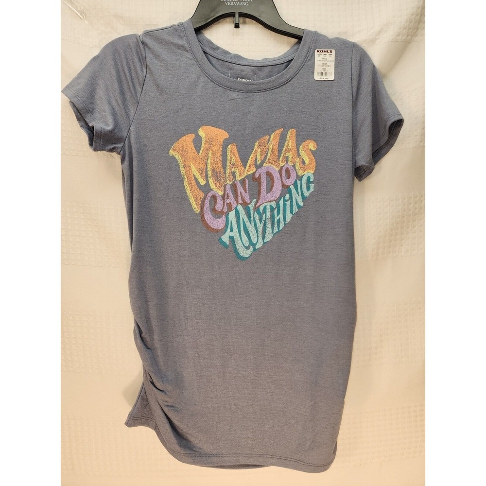 Sonoma Maternity Short Sleeve Graphic Tee Ruched Sides Blue Gray Small NWT